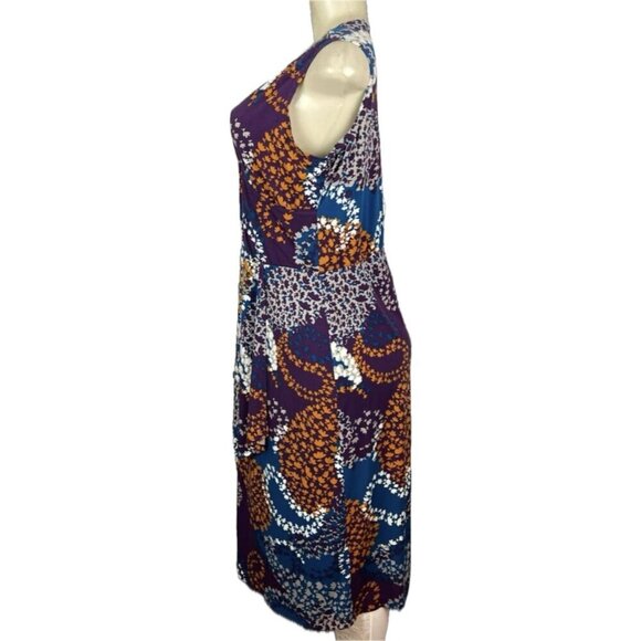 Carolyn Strauss M Purple Abstract Print Faux Wrap Sleeveless Below Knee Dress - Picture 5 of 6